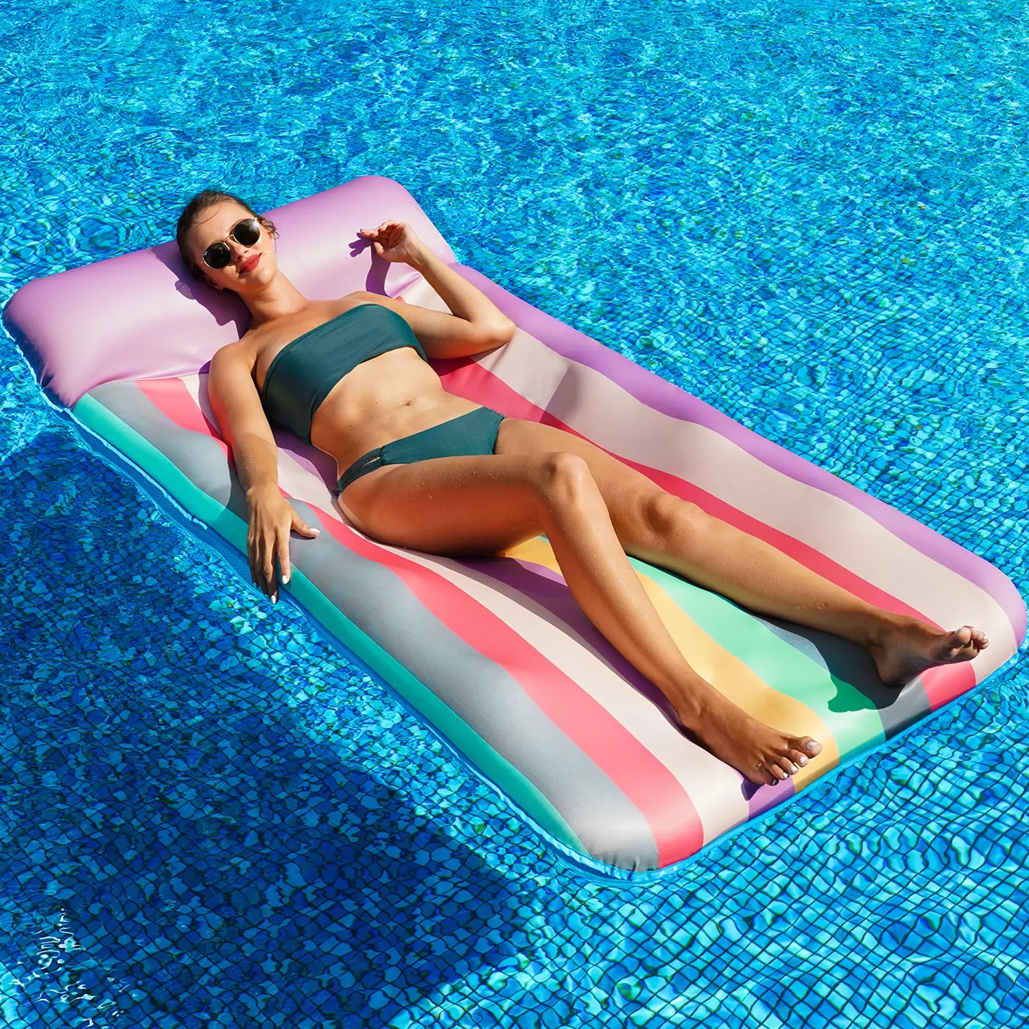 Oversized Fabric-Covered Pool Float with Headrest - Inflatable Lounge Chair